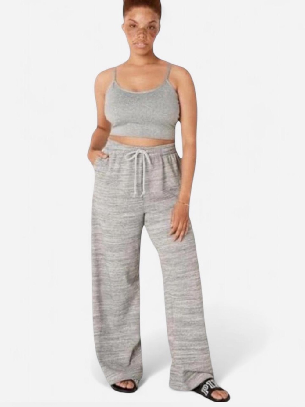 Victoria's Secret PINK High Waisted Marled Gray Wide Leg Sweatpants Medium